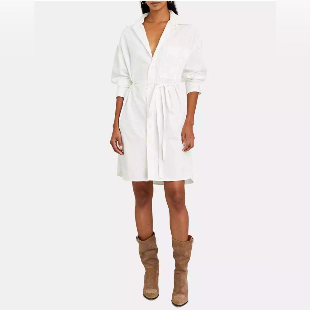 NWOT R13 Oversized Oxford Button Up Belted Shirtdress White Size Large